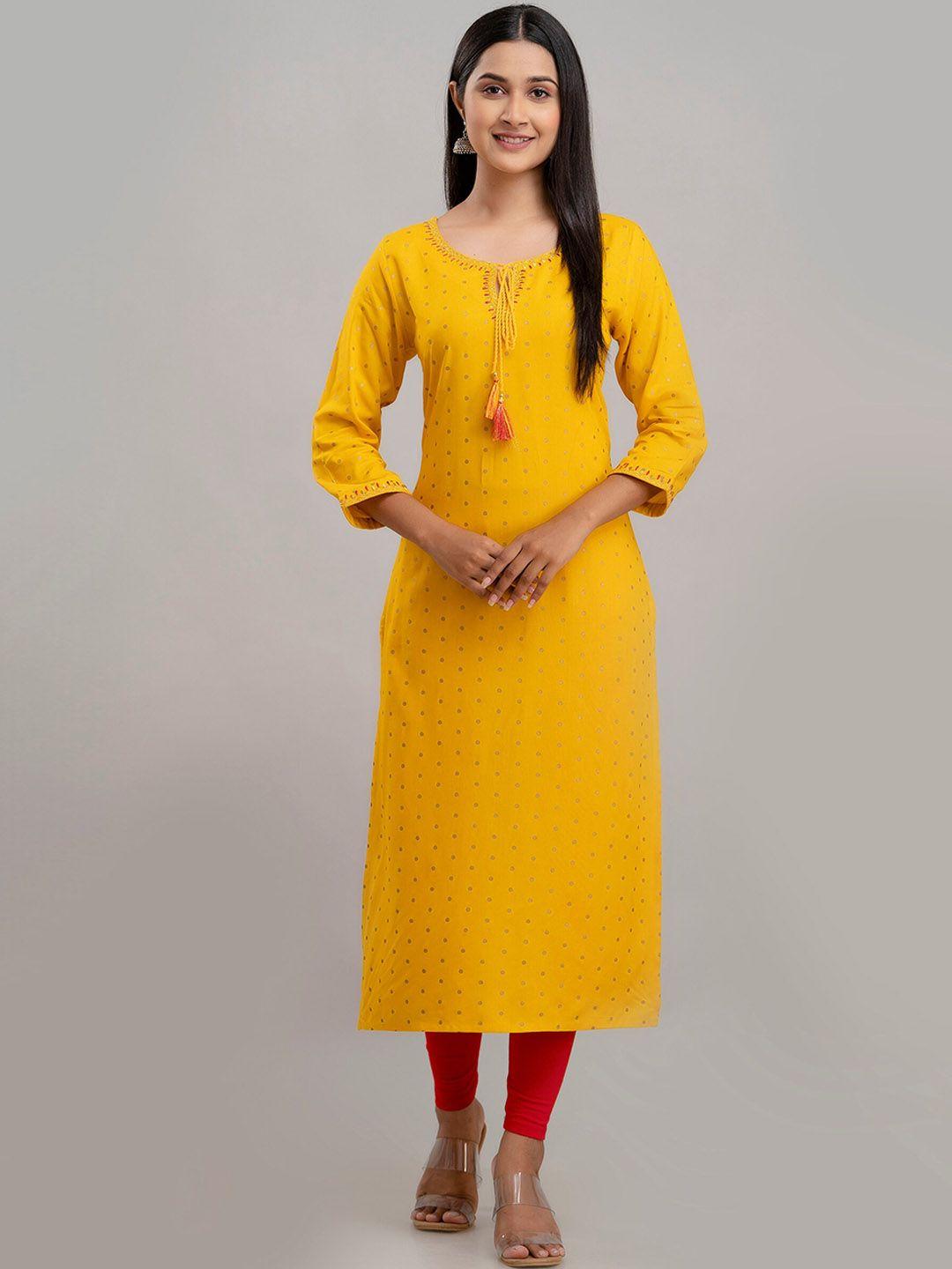 charu polka dots printed thread work tie-up neck straight kurta