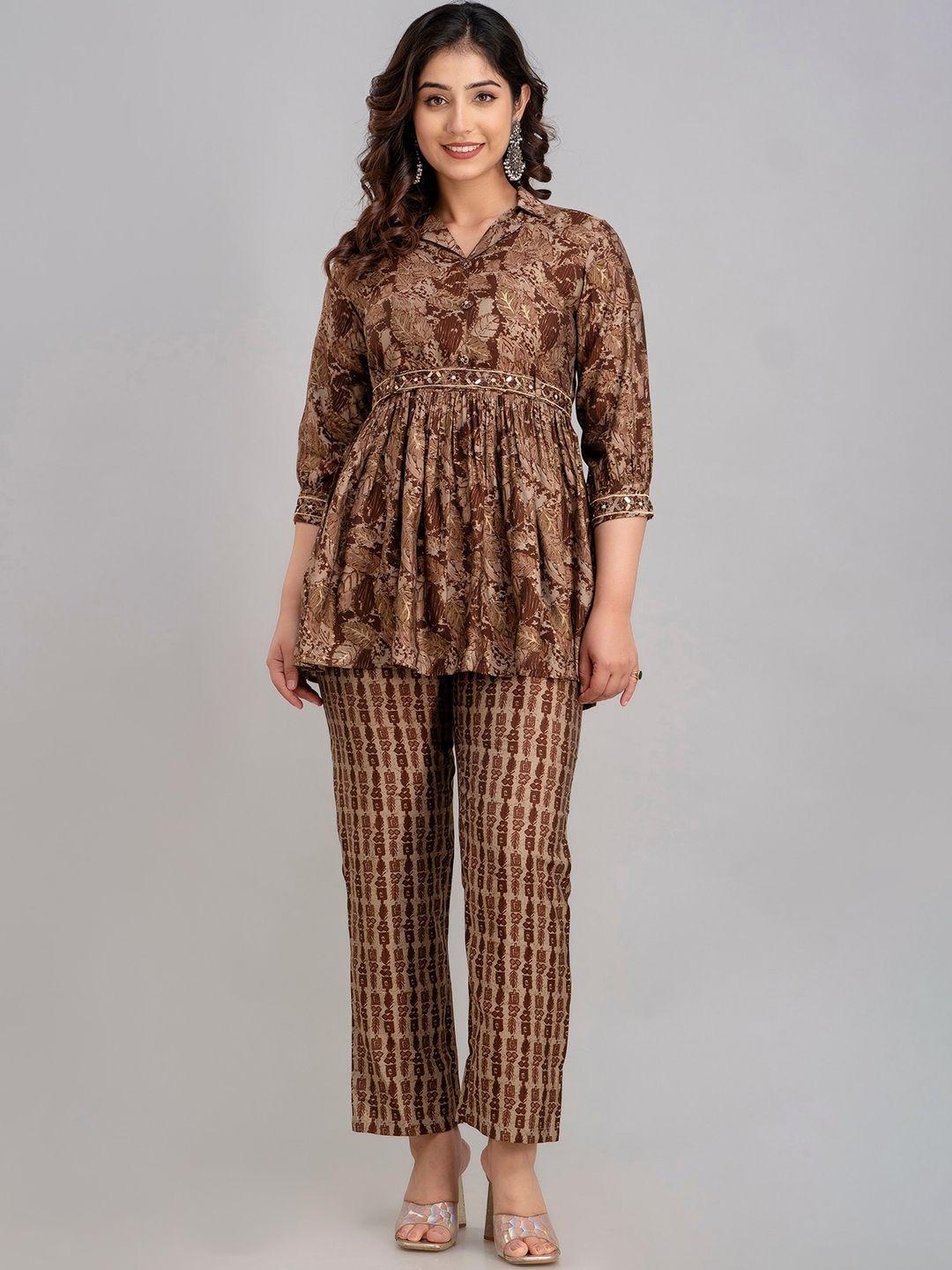 charu printed collar neck shirt & mid-rise trouser co-ords