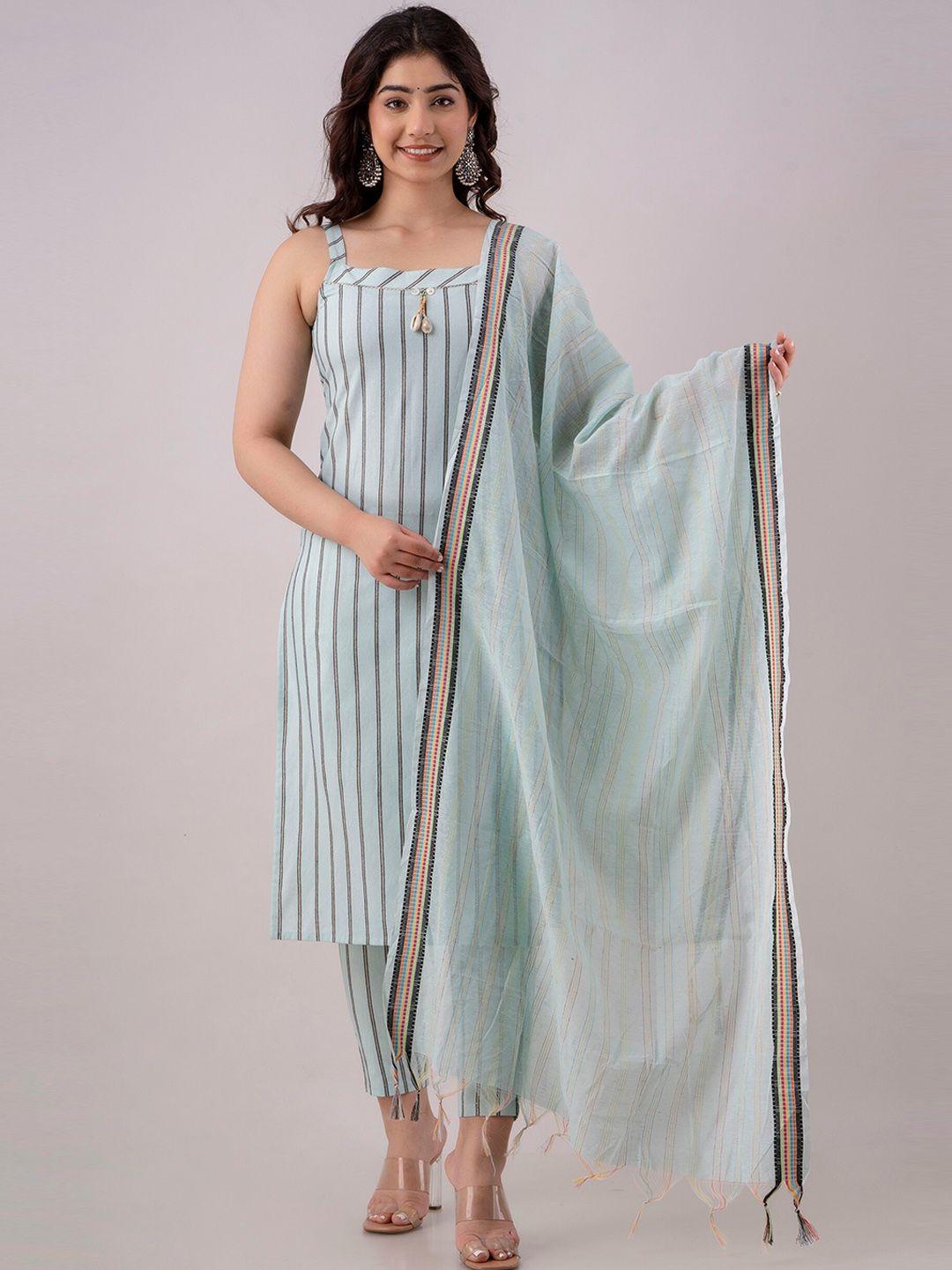 charu sleeveless striped kurta with trousers & dupatta