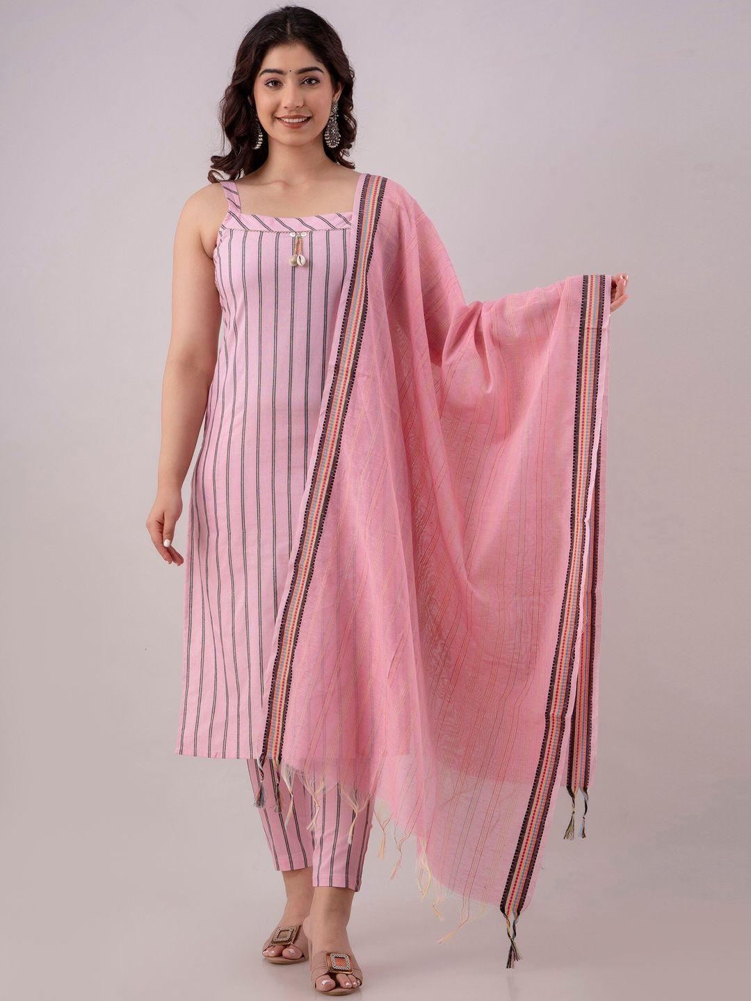 charu striped beads and stones kurta with trousers & dupatta