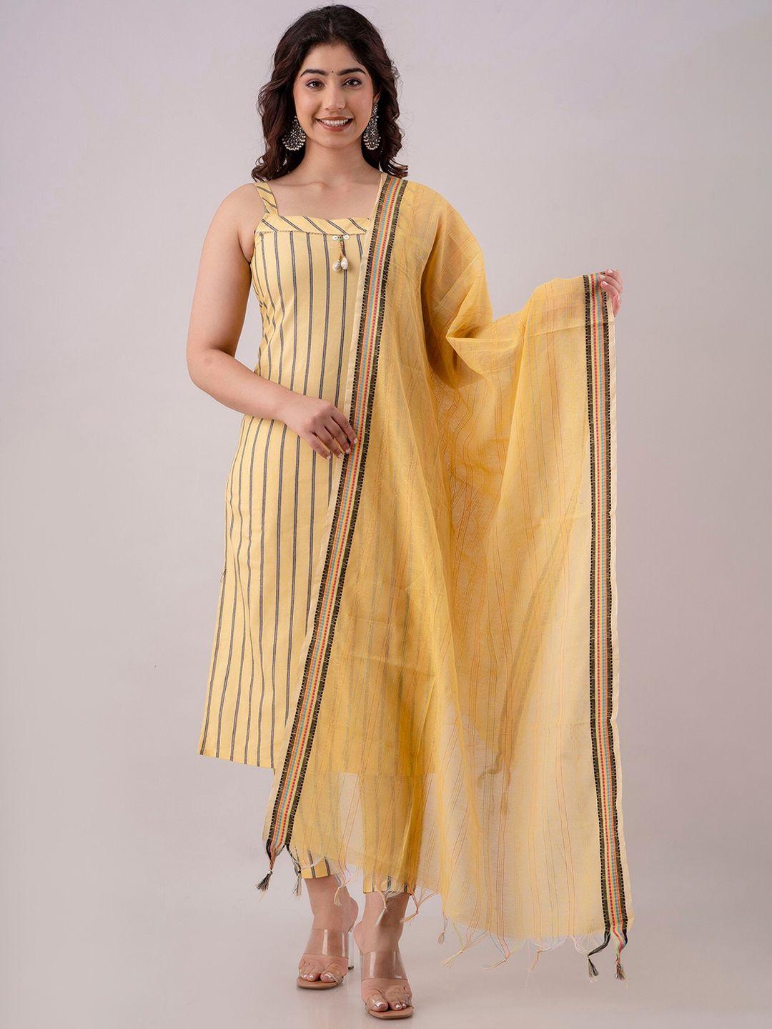 charu striped shoulder straps kurta with trousers & with dupatta
