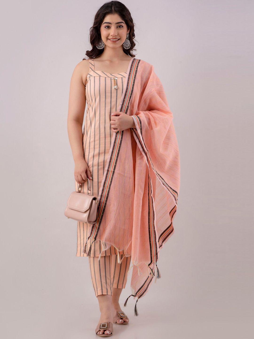 charu striped shoulder straps kurta with trousers & with dupatta
