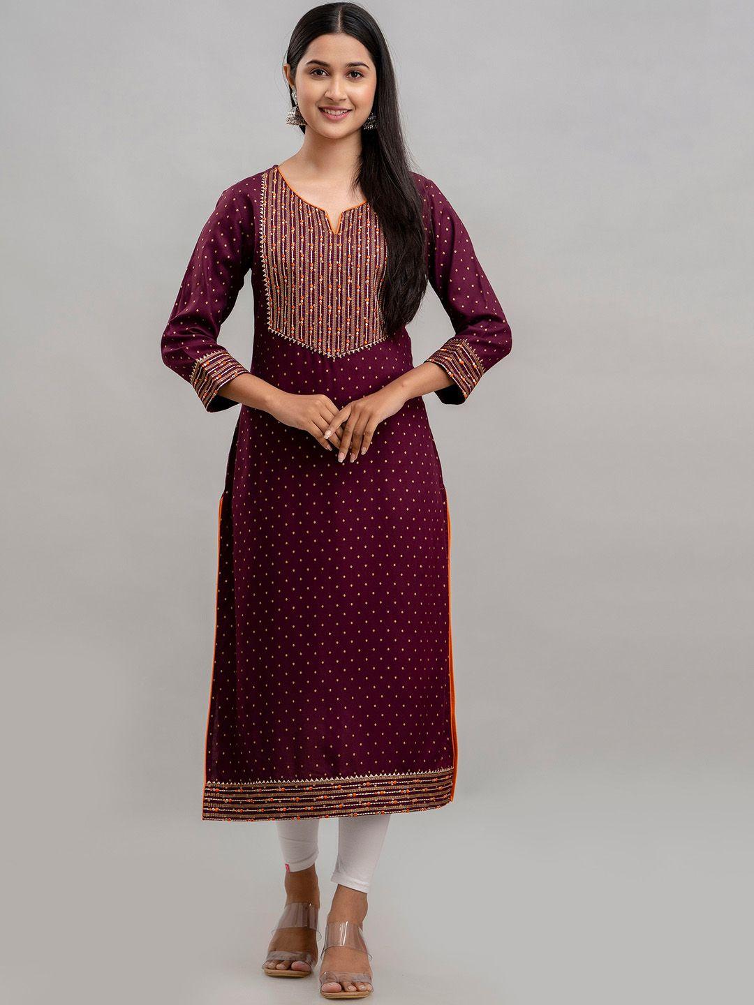 charu striped yoke design round notched neck thread work straight kurta