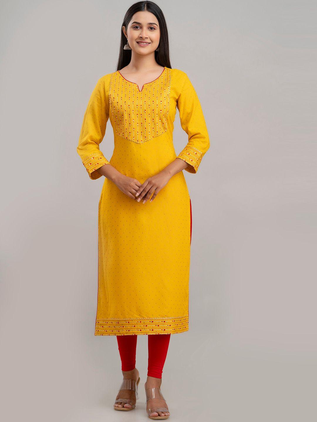 charu striped yoke design round notched neck thread work straight kurta