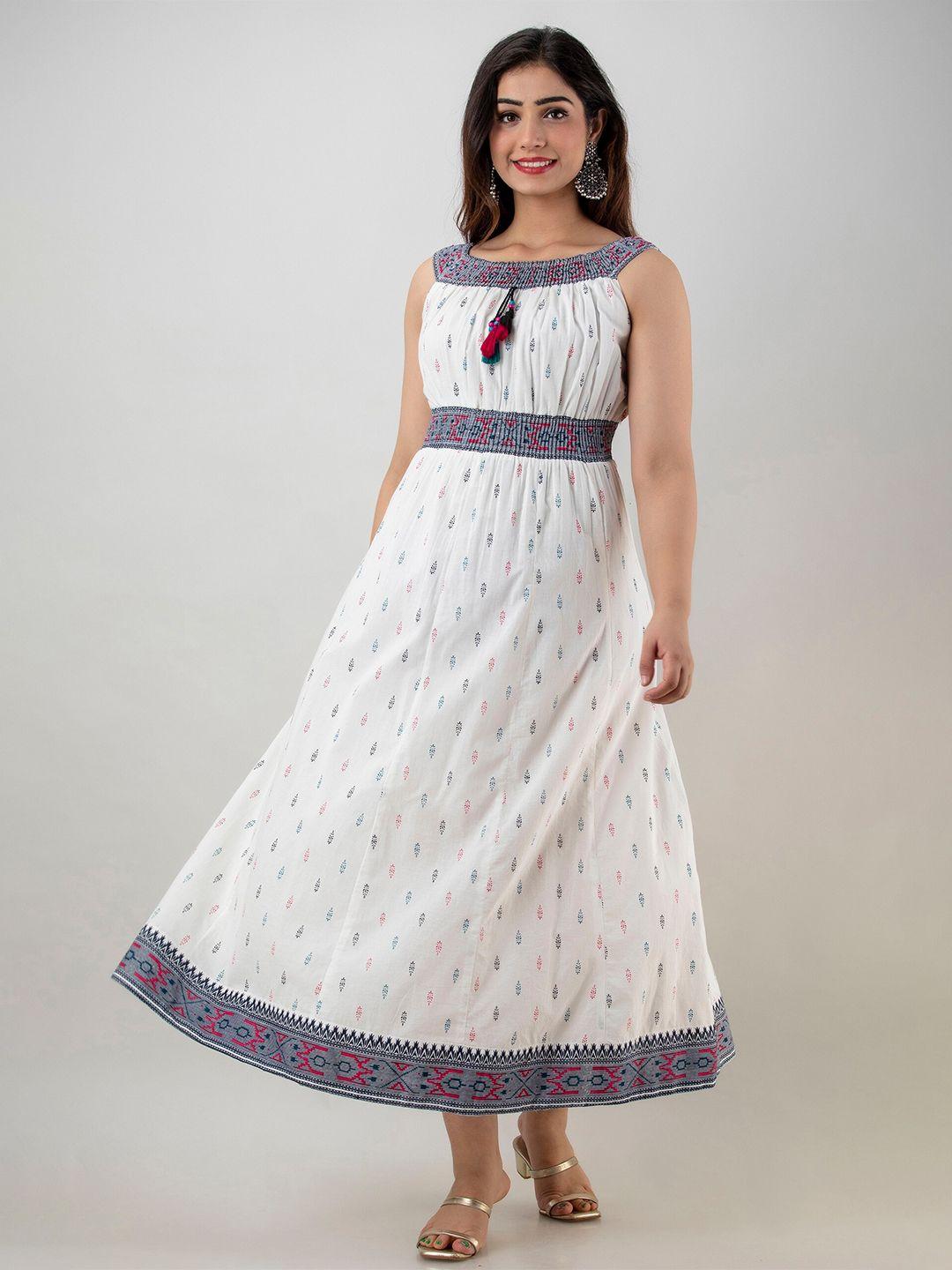 charu white ethnic motifs maxi dress