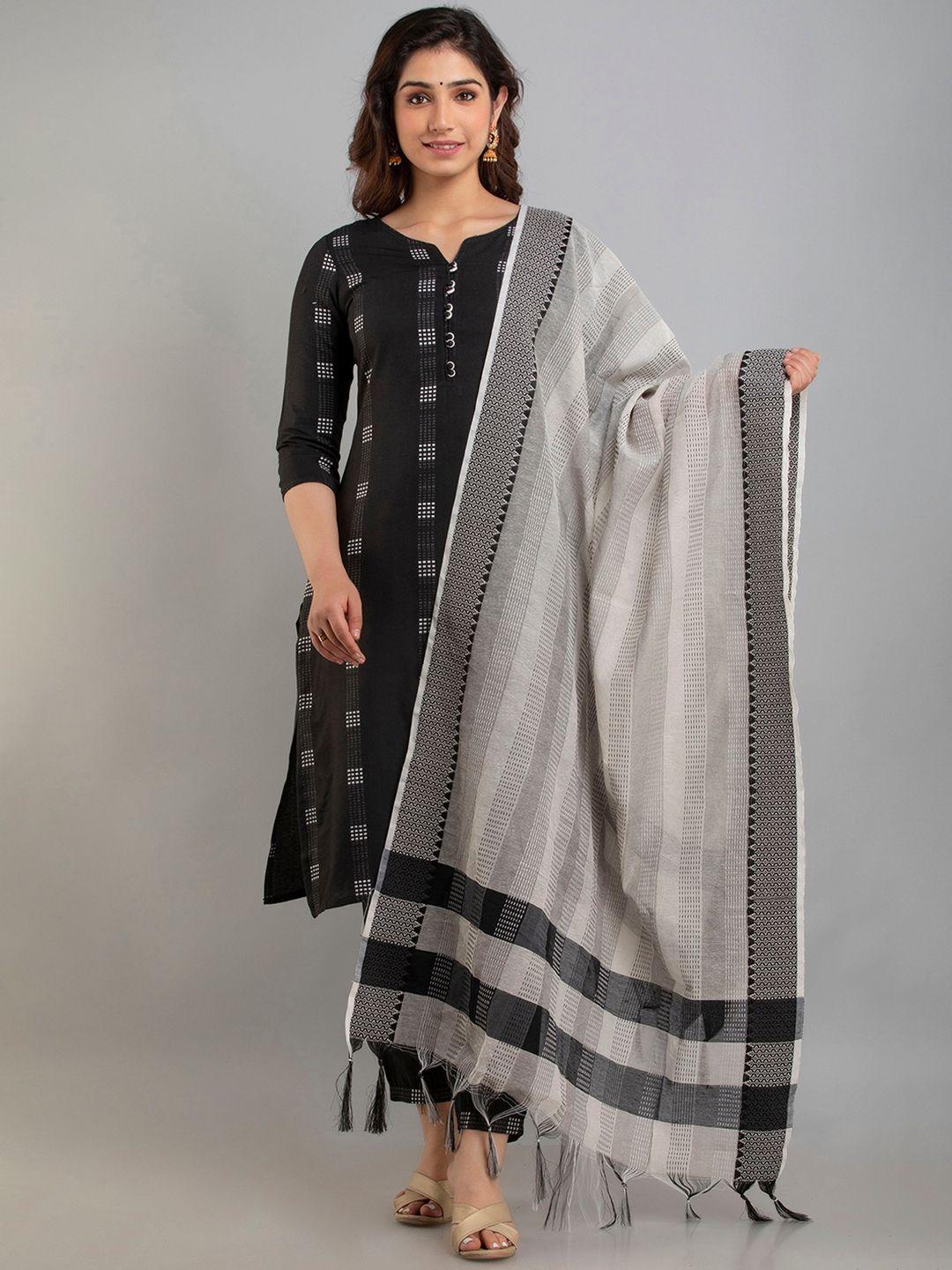 charu women black embroidered pure cotton kurta with trousers & with dupatta