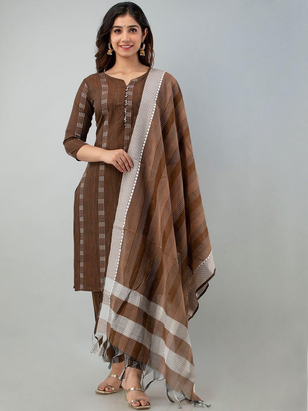 charu women brown embroidered kurta with trousers & with dupatta