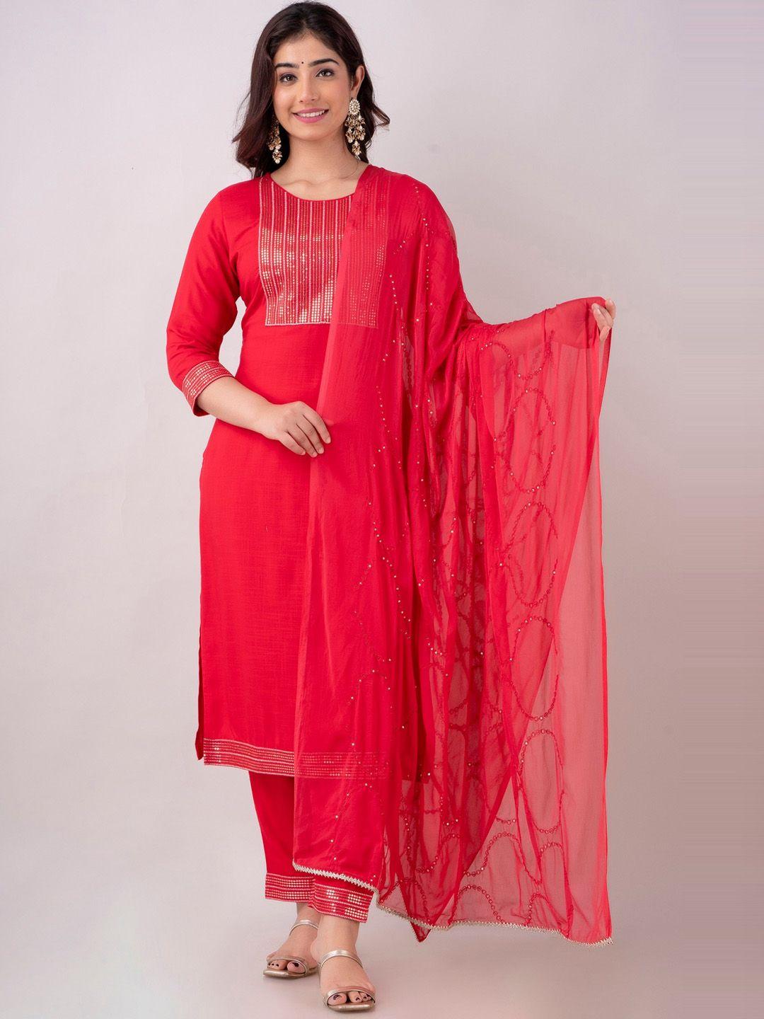 charu women embroidered sequinned kurta with trousers & with dupatta