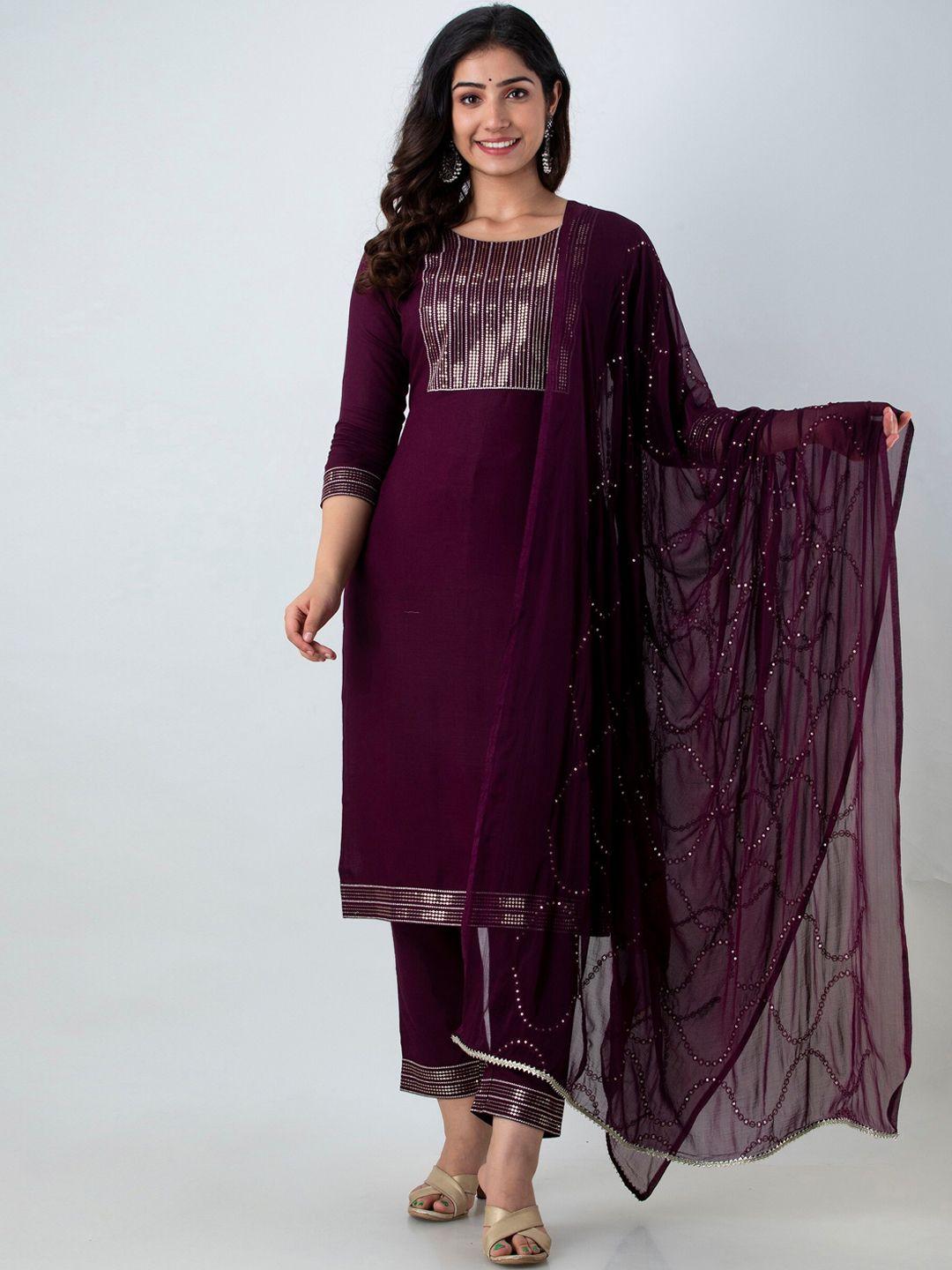 charu women embroidered sequinned kurta with trousers & with dupatta