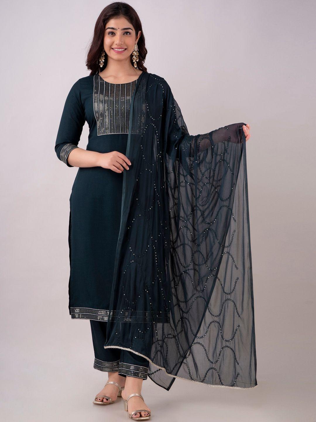 charu women embroidered sequinned kurta with trousers & with dupatta