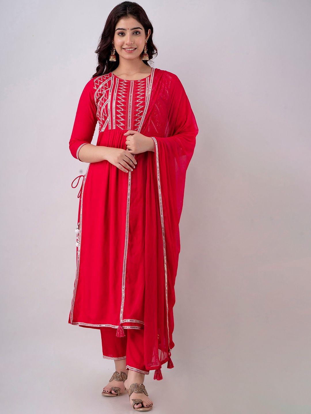charu women embroidered thread work kurta with trousers & with dupatta