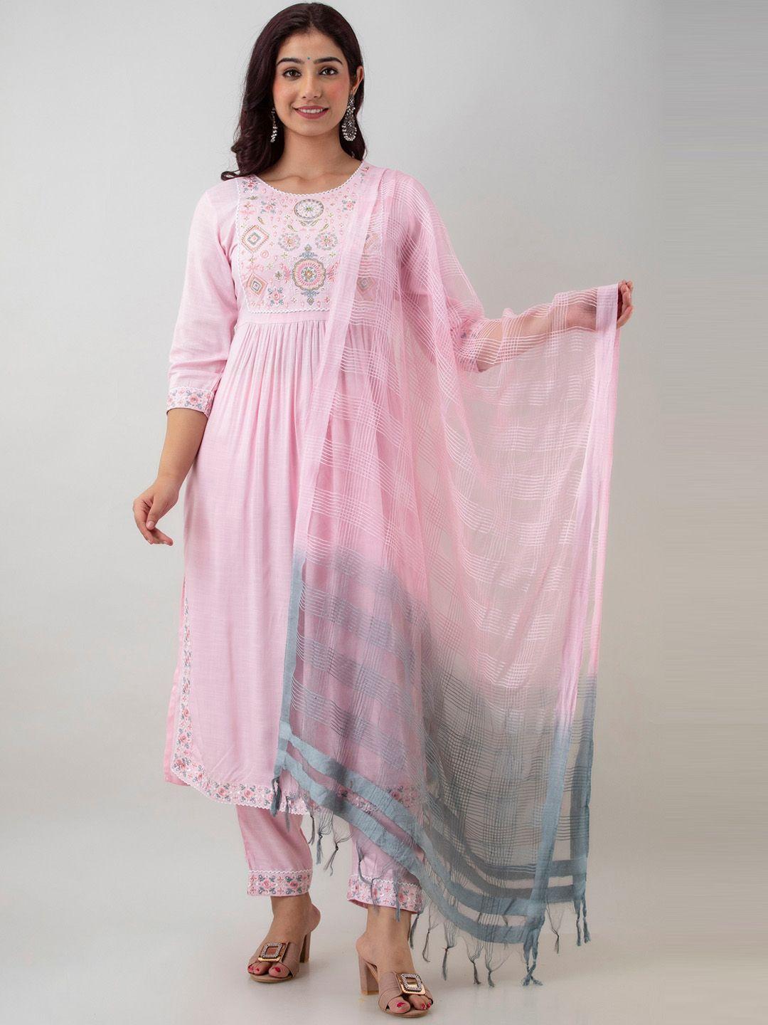 charu women floral embroidered kurta with trousers & with dupatta