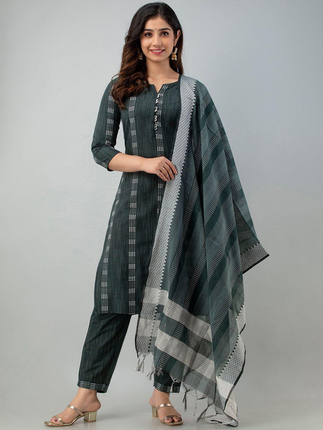 charu women green cotton kurta and trouser with dupatta