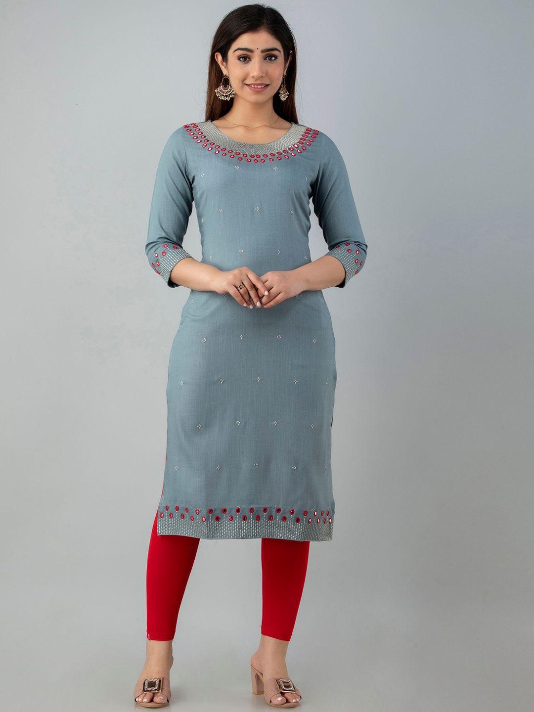 charu women grey geometric thread work kurta