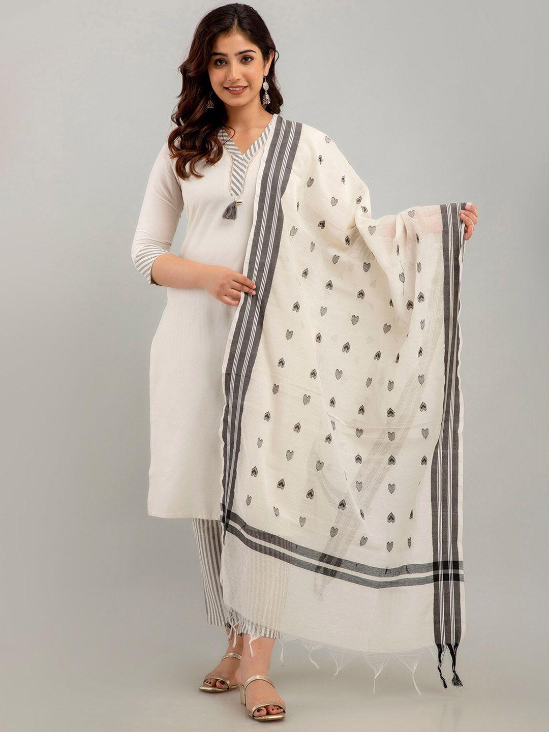 charu women off white yoke design regular beads and stones kurta with trousers & with dupatta