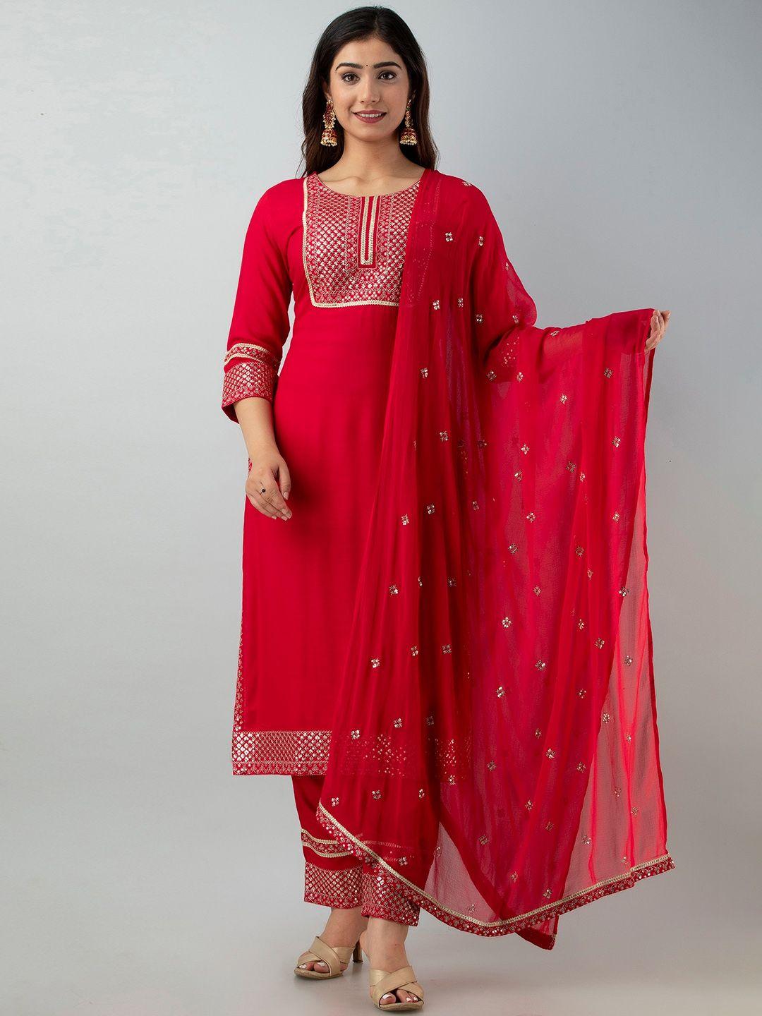 charu women pink ethnic motifs kurta with trousers & dupatta