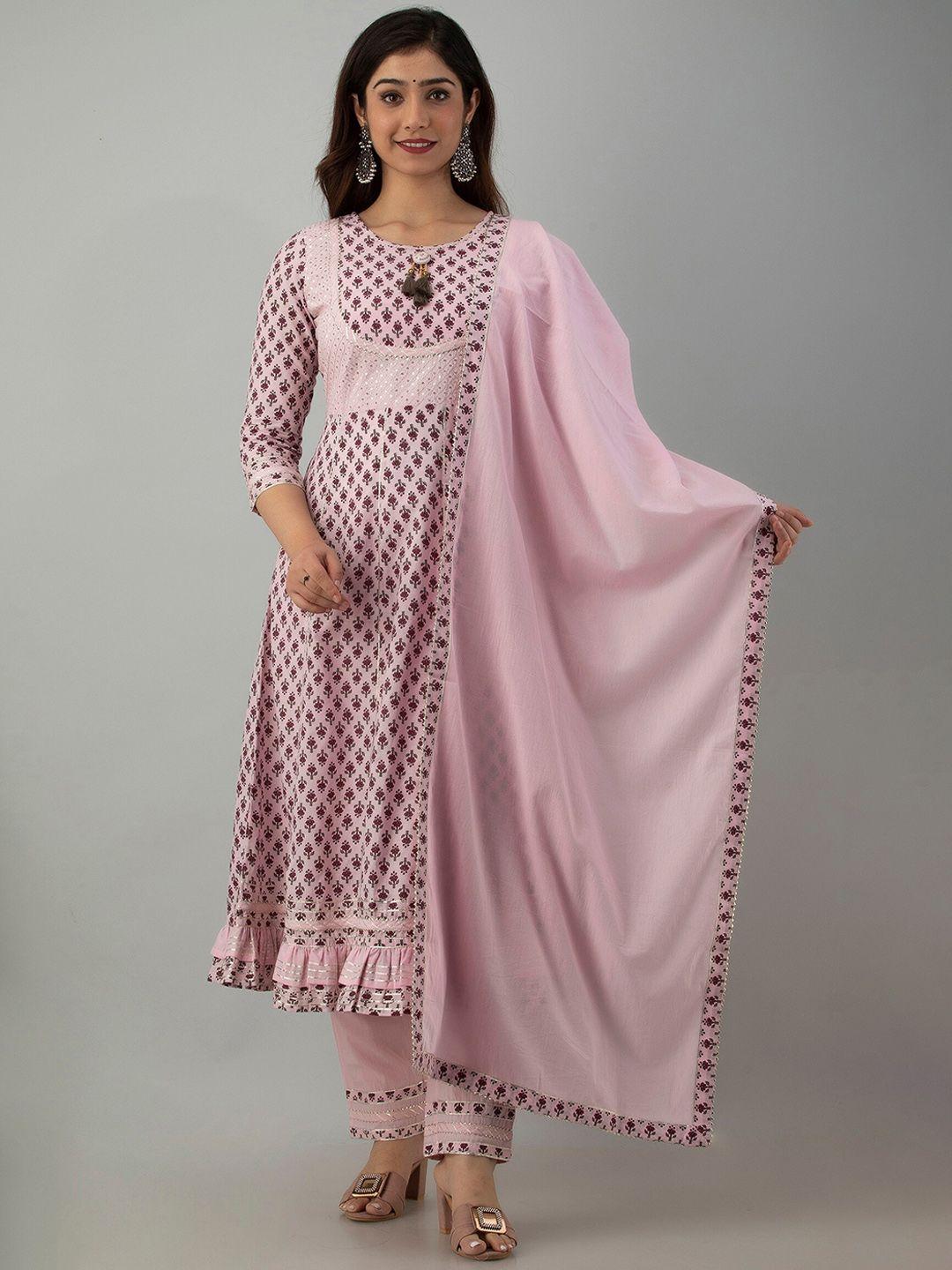 charu women pink floral yoke design kurta set