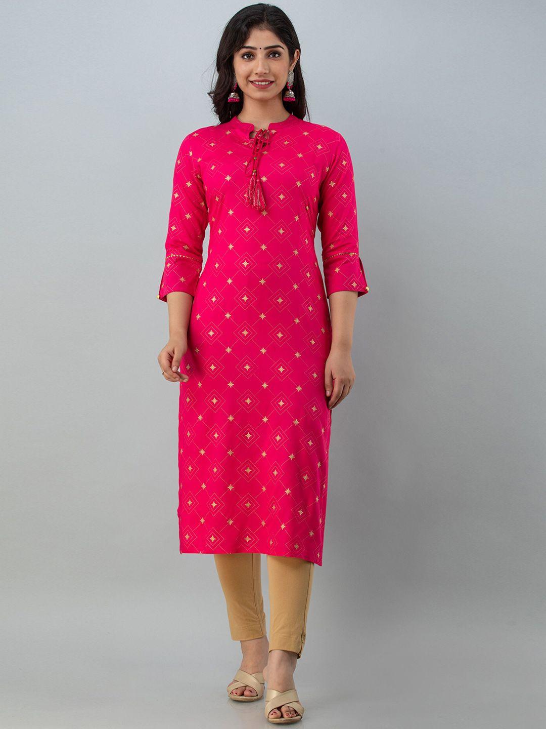 charu women pink geometric printed thread work kurta