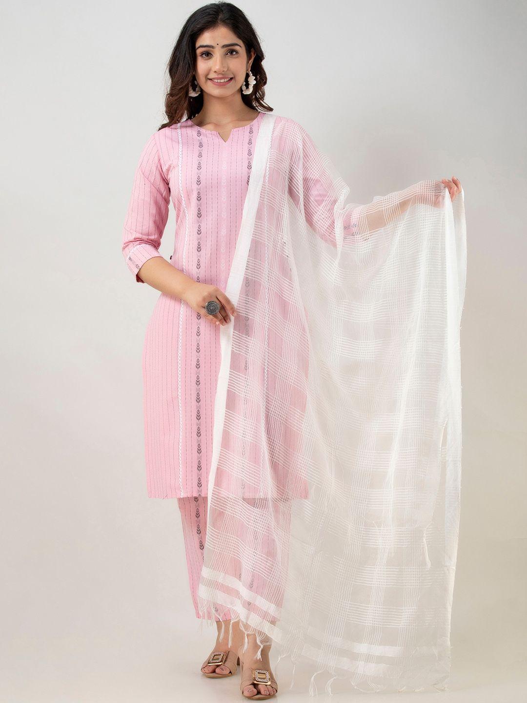 charu women pink striped kurta with trouser & with dupatta