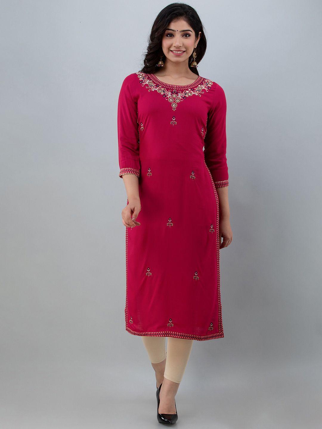 charu women rose ethnic motifs embroidered kurta