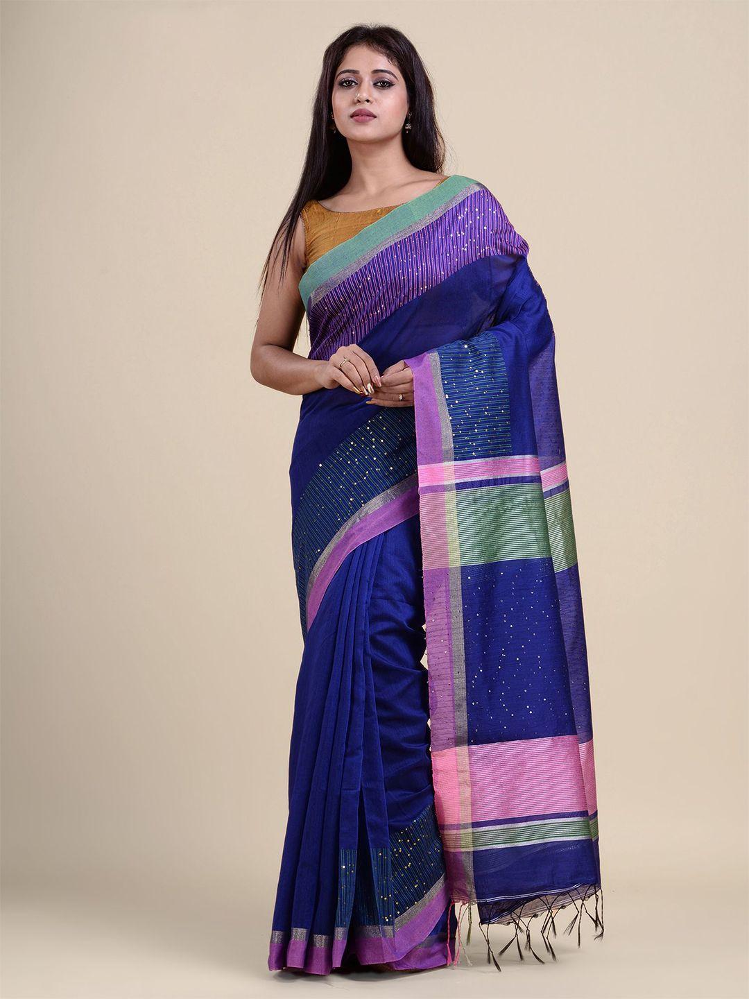 charukriti blue & pink embellished zari saree