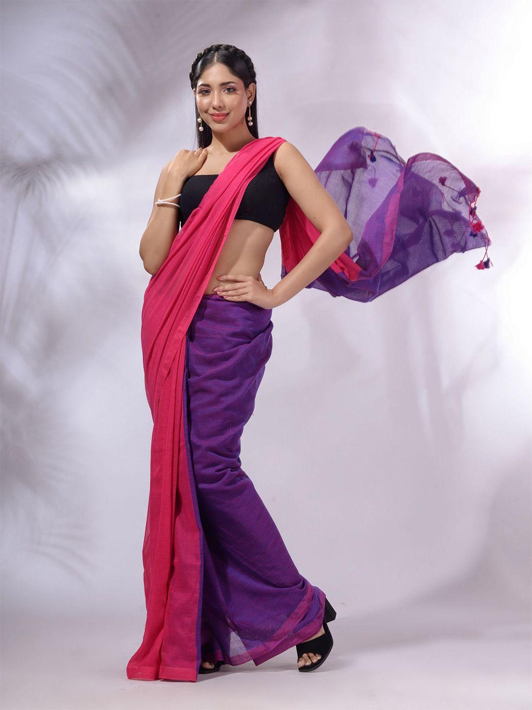 charukriti colourblocked pure cotton handloom saree