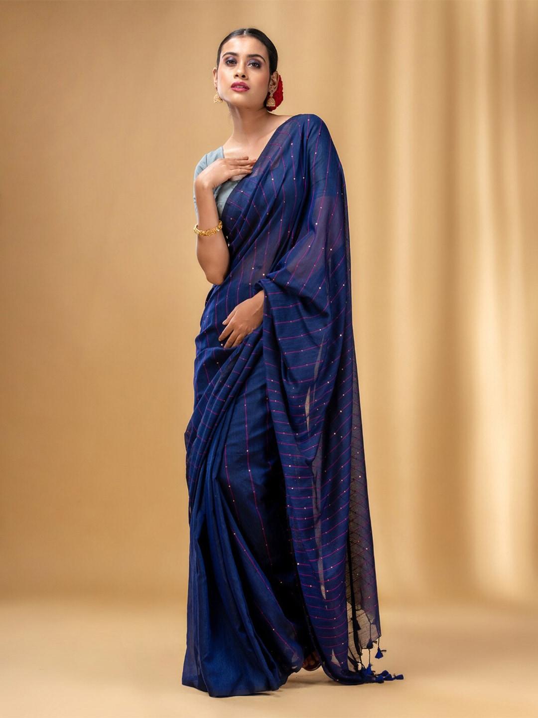 charukriti embellished sequinned pure cotton saree