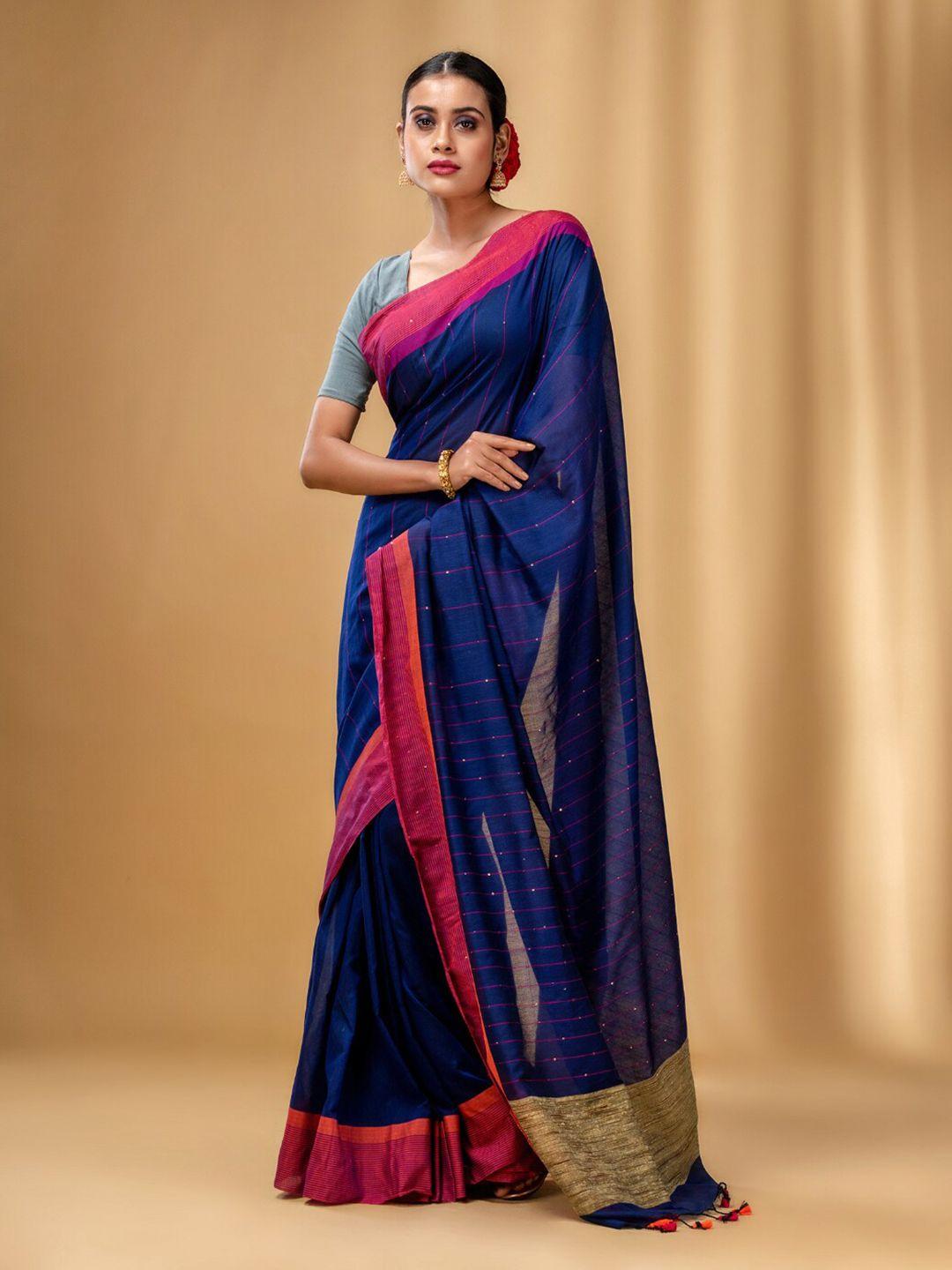 charukriti embellished sequinned pure cotton saree