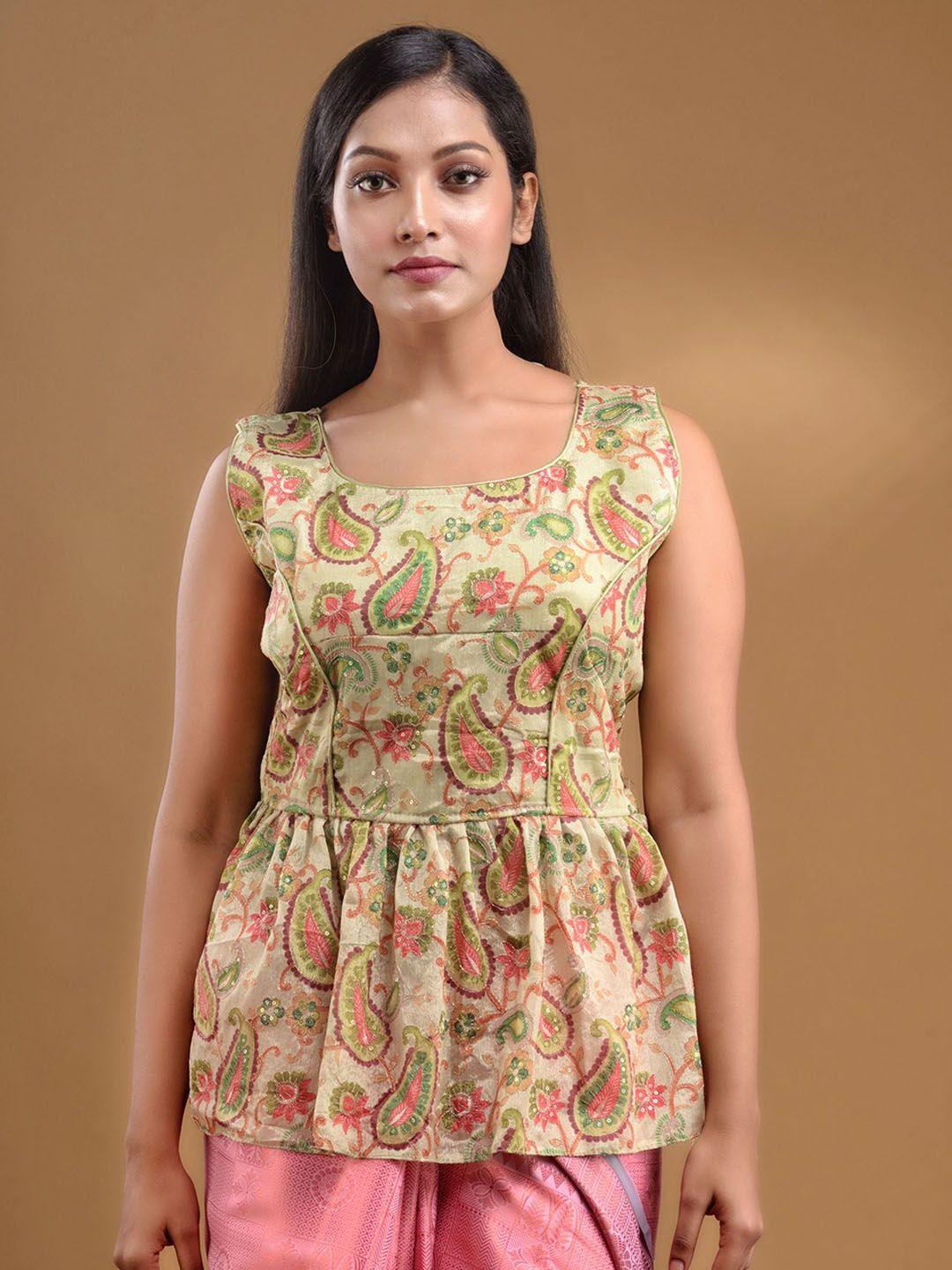 charukriti embroidered georgette longline peplum saree blouse