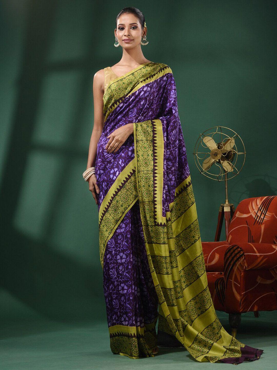 charukriti floral printed pure silk saree