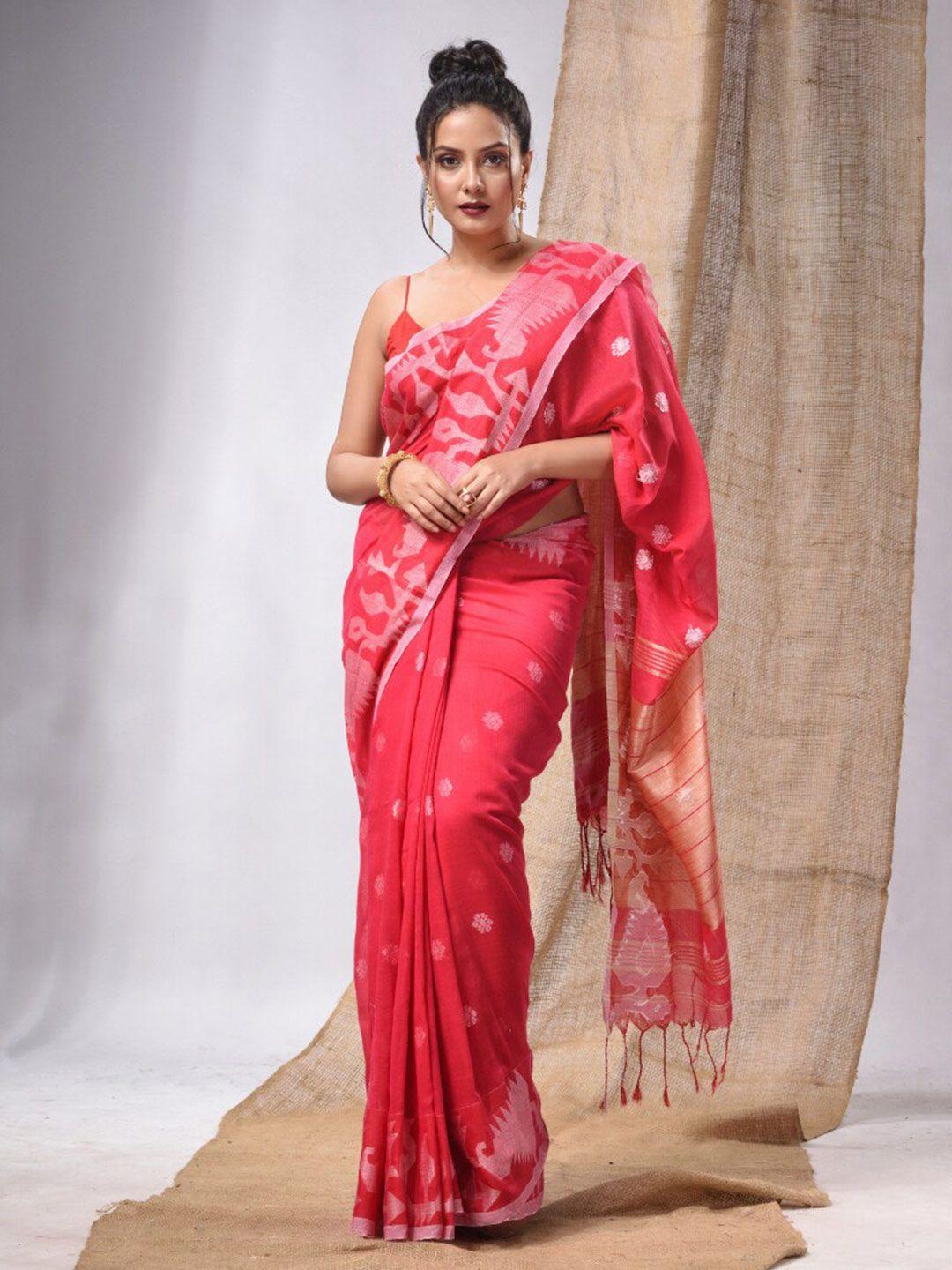 charukriti floral woven design zari pure cotton jamdani saree