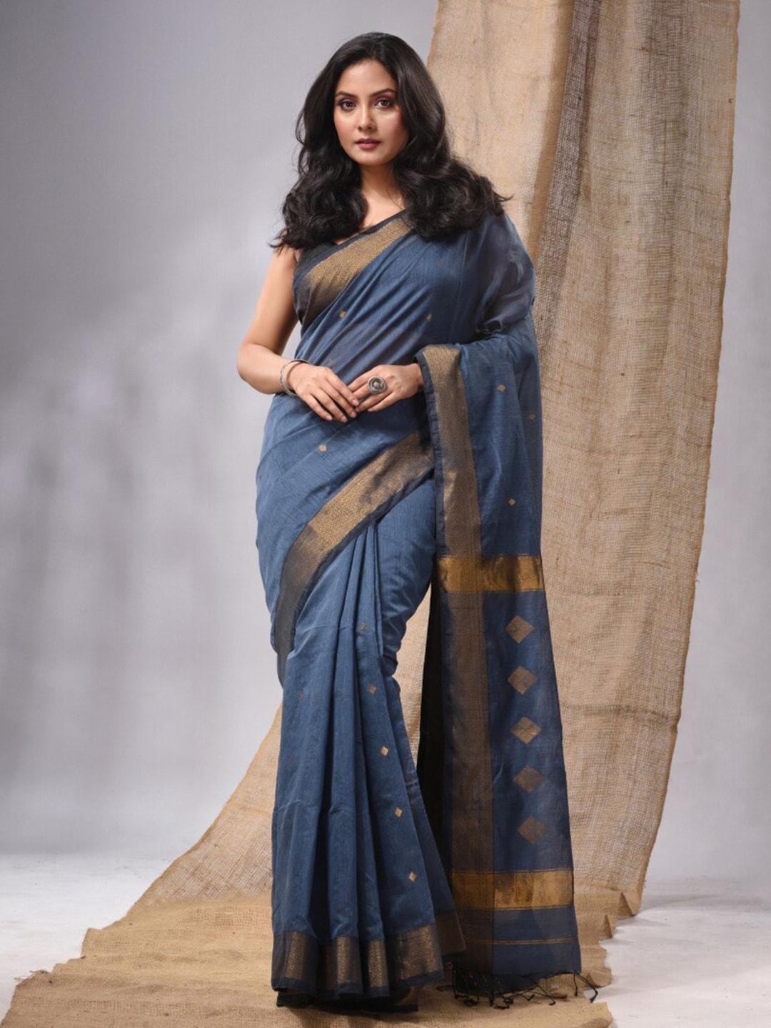 charukriti geometric woven design zari silk cotton saree