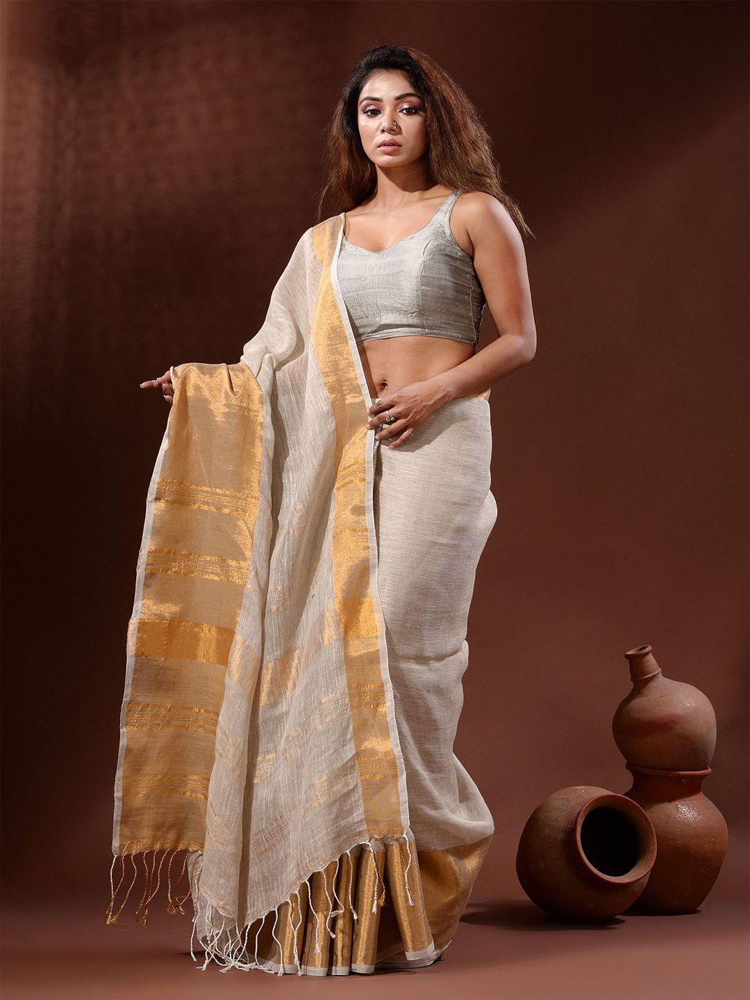 charukriti  zari pure linen saree