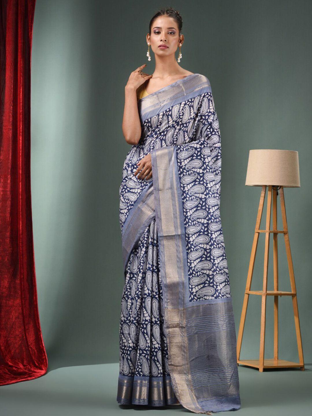 charukriti ajrakh printed zari saree