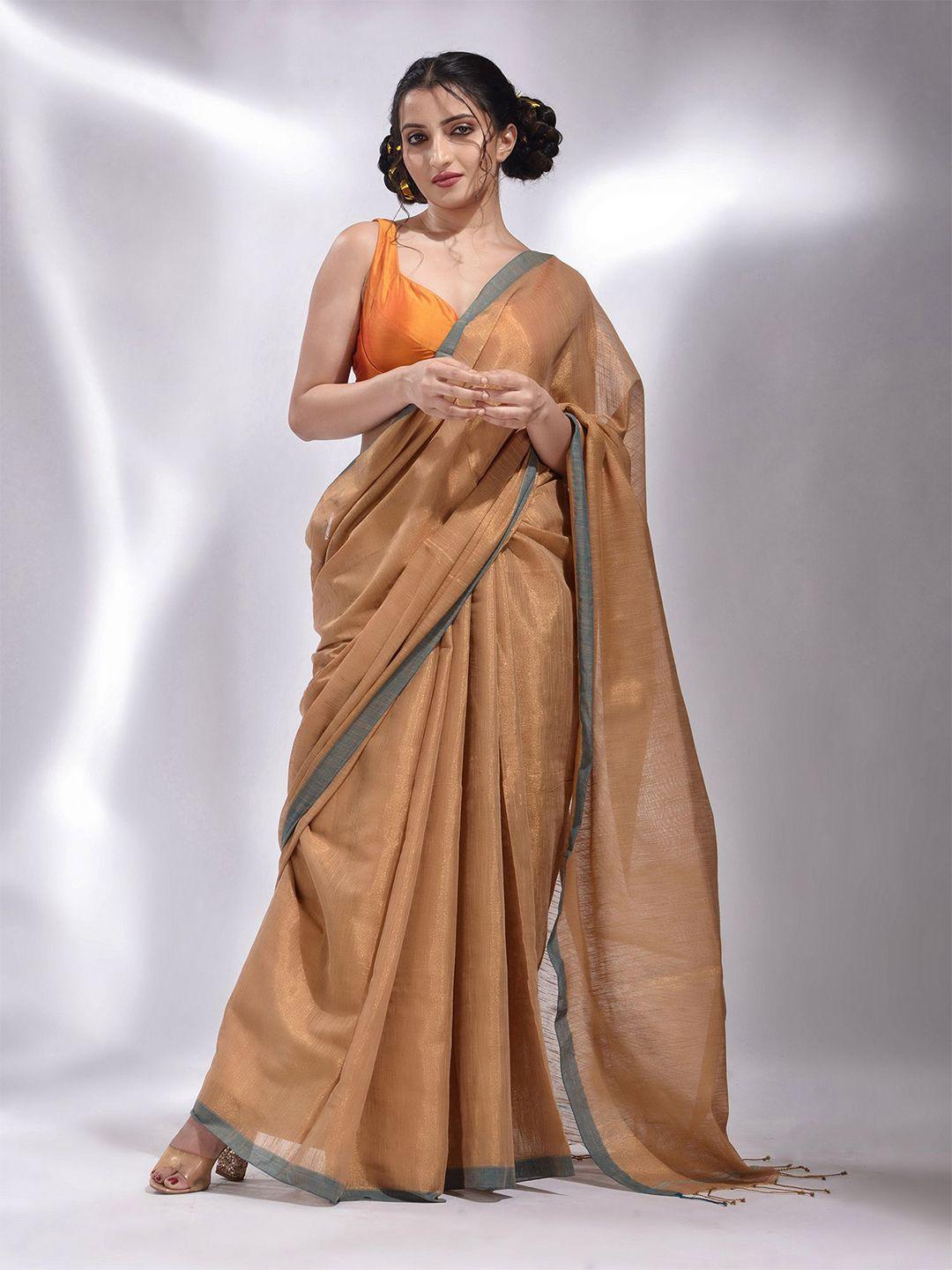 charukriti beige & grey tissue saree