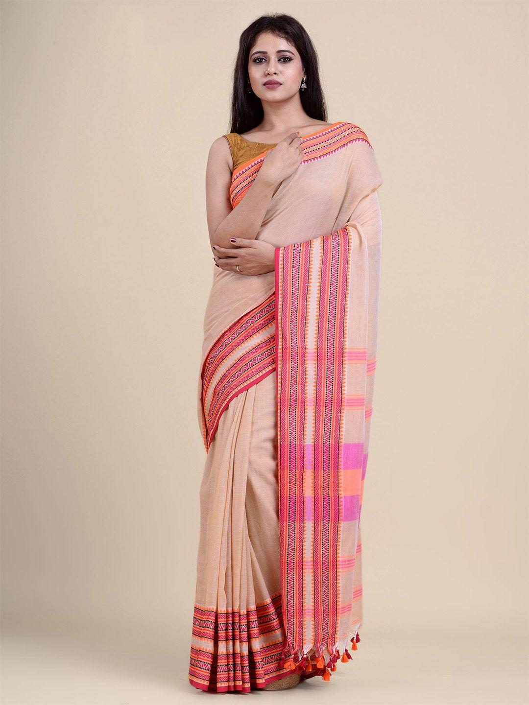 charukriti beige & peach-coloured saree