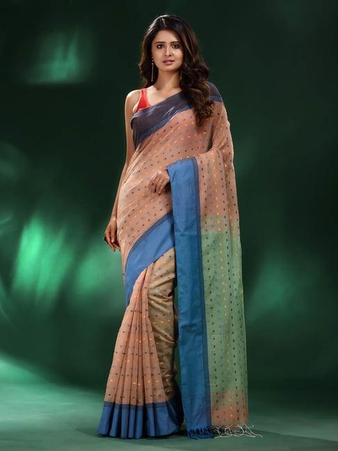 charukriti beige polka dot saree with blouse