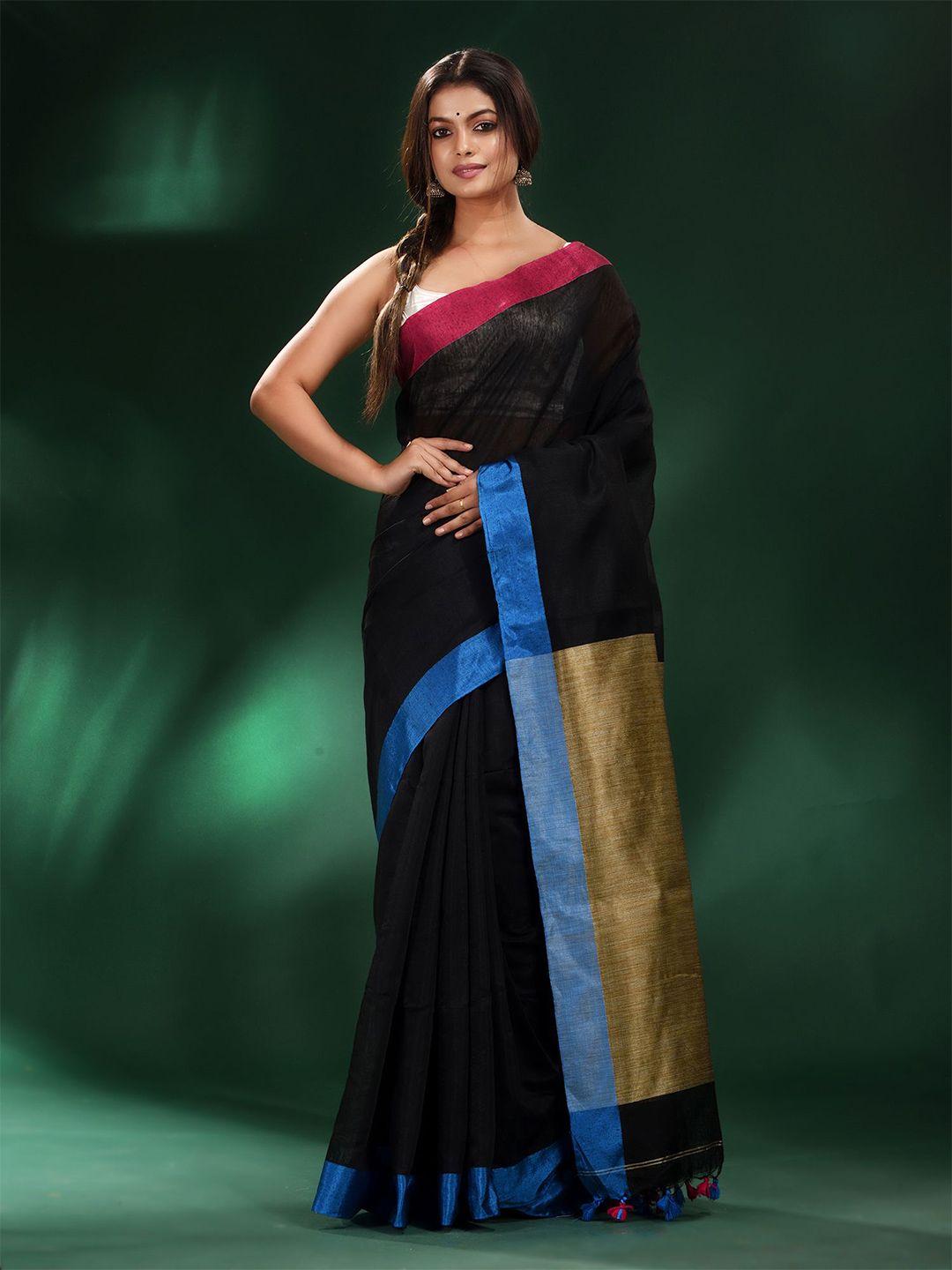 charukriti black & blue pure cotton saree