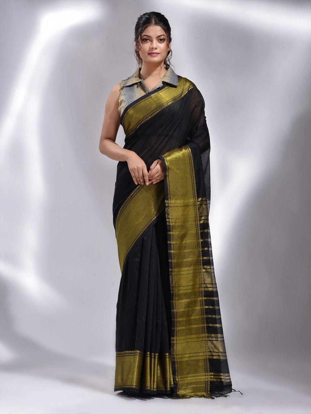 charukriti black & copper-toned woven design saree