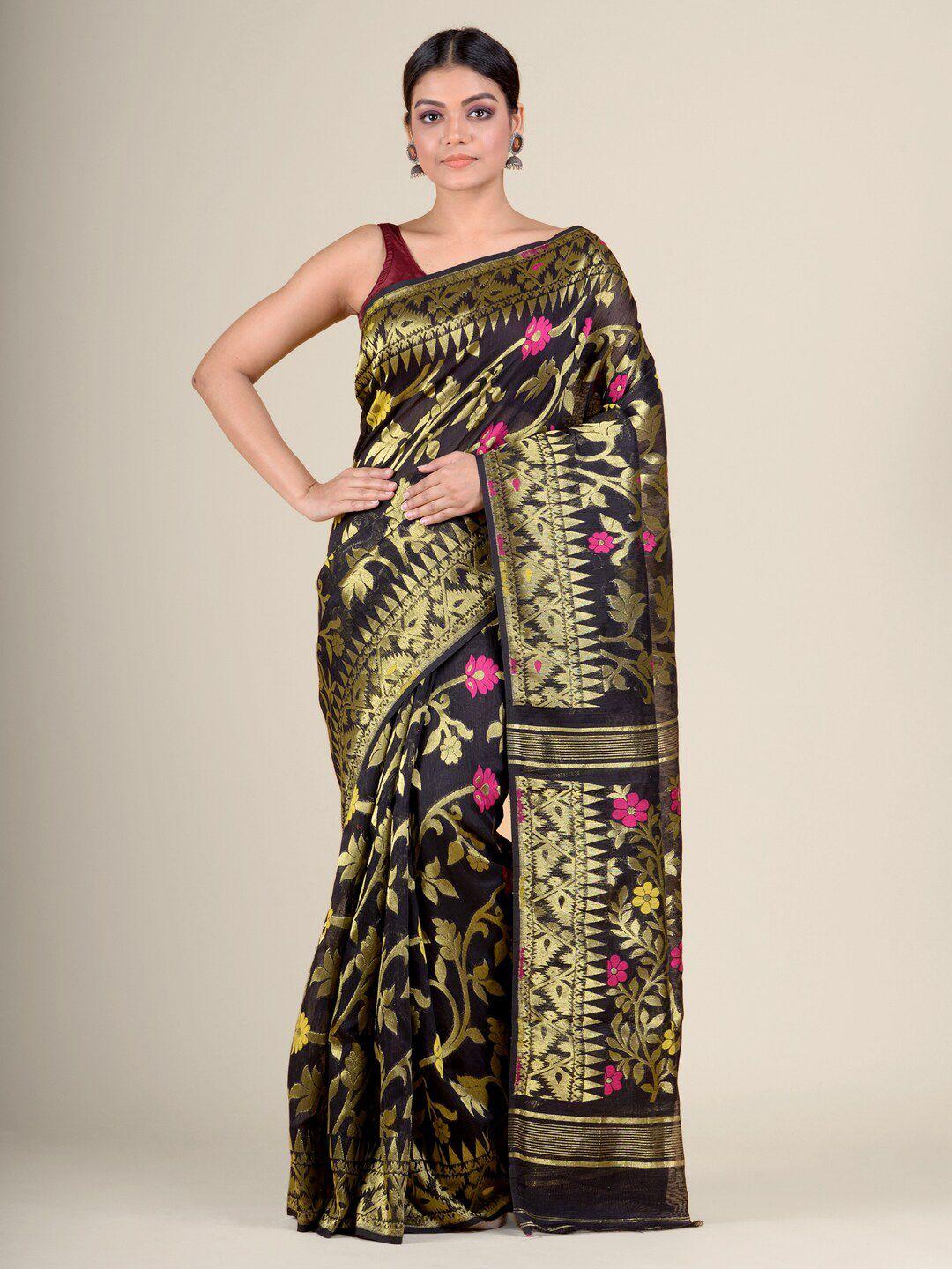 charukriti black & gold-toned woven design jamdani saree