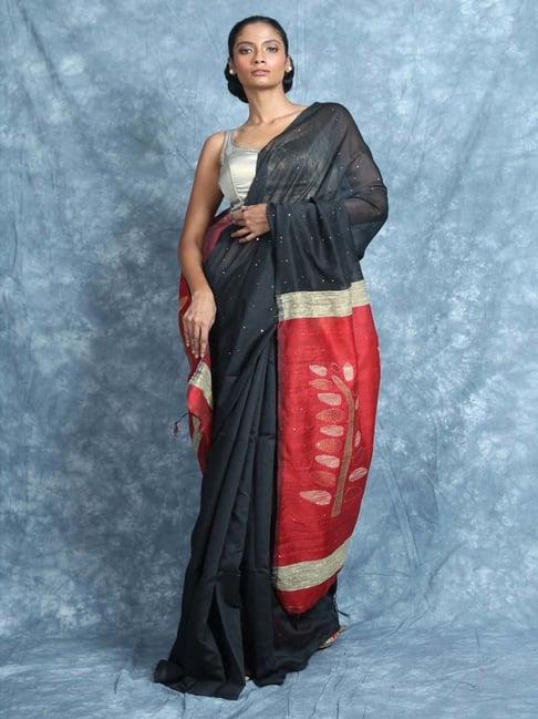 charukriti black embellished saree with unstitched blouse