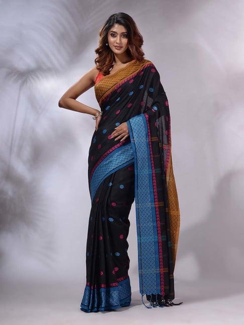 charukriti black handwoven saree with blouse