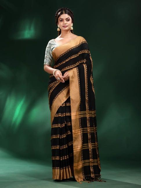 charukriti black striped saree with blouse