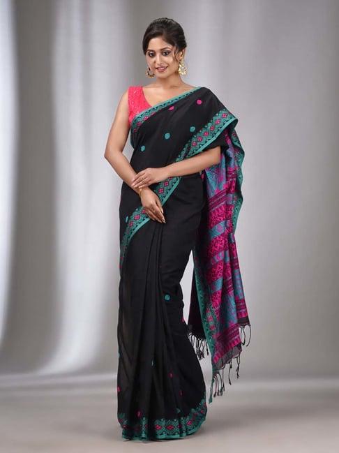 charukriti black woven saree with blouse