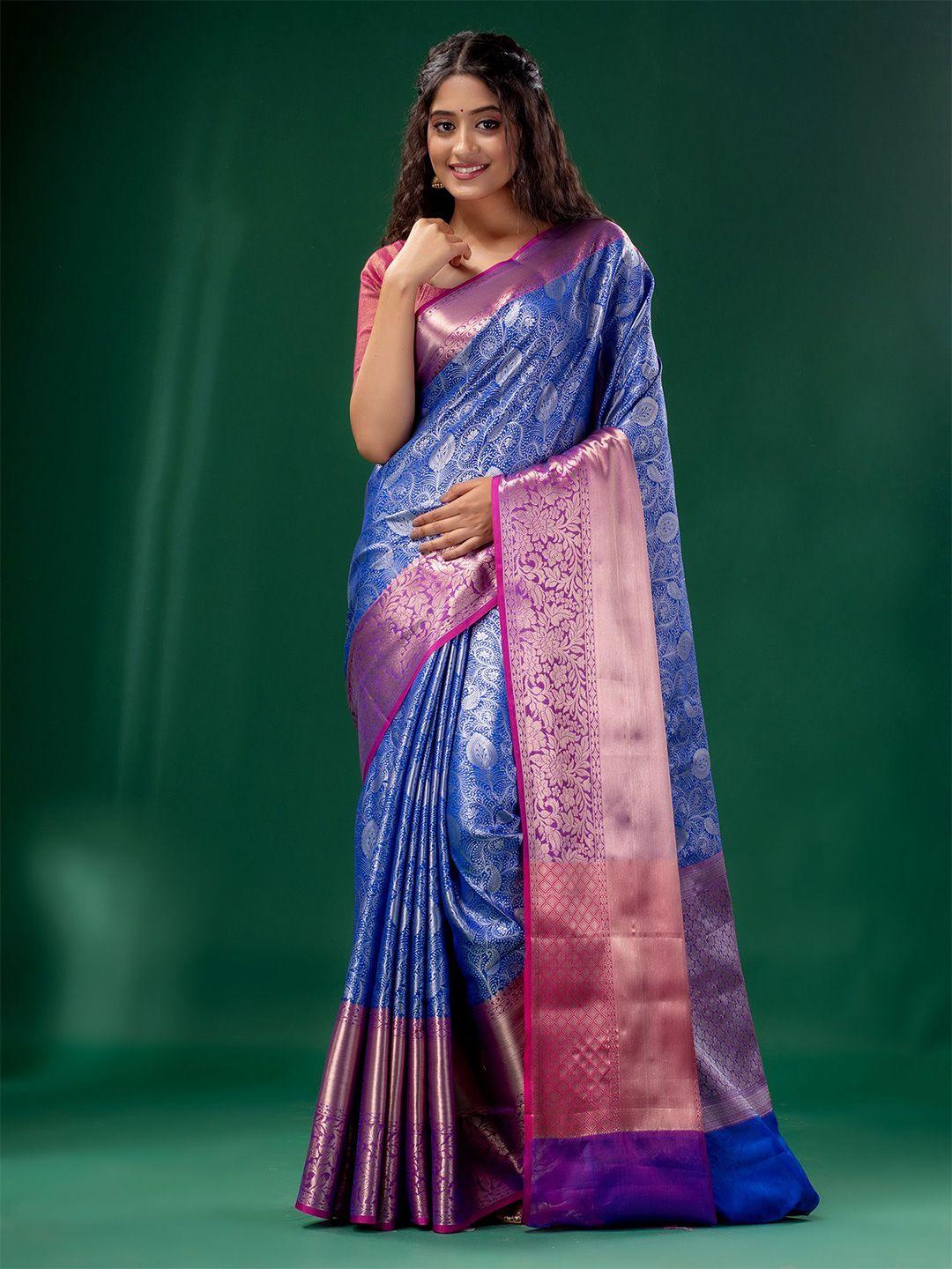 charukriti blue & pink ethnic motifs zari organza saree