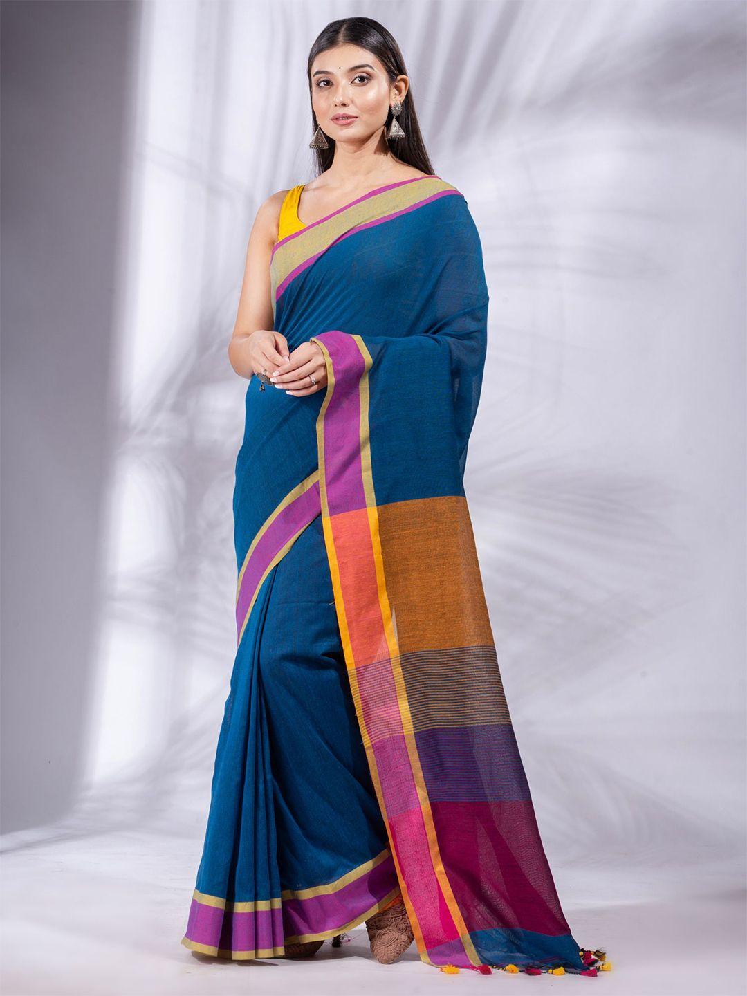 charukriti blue & pink pure cotton saree