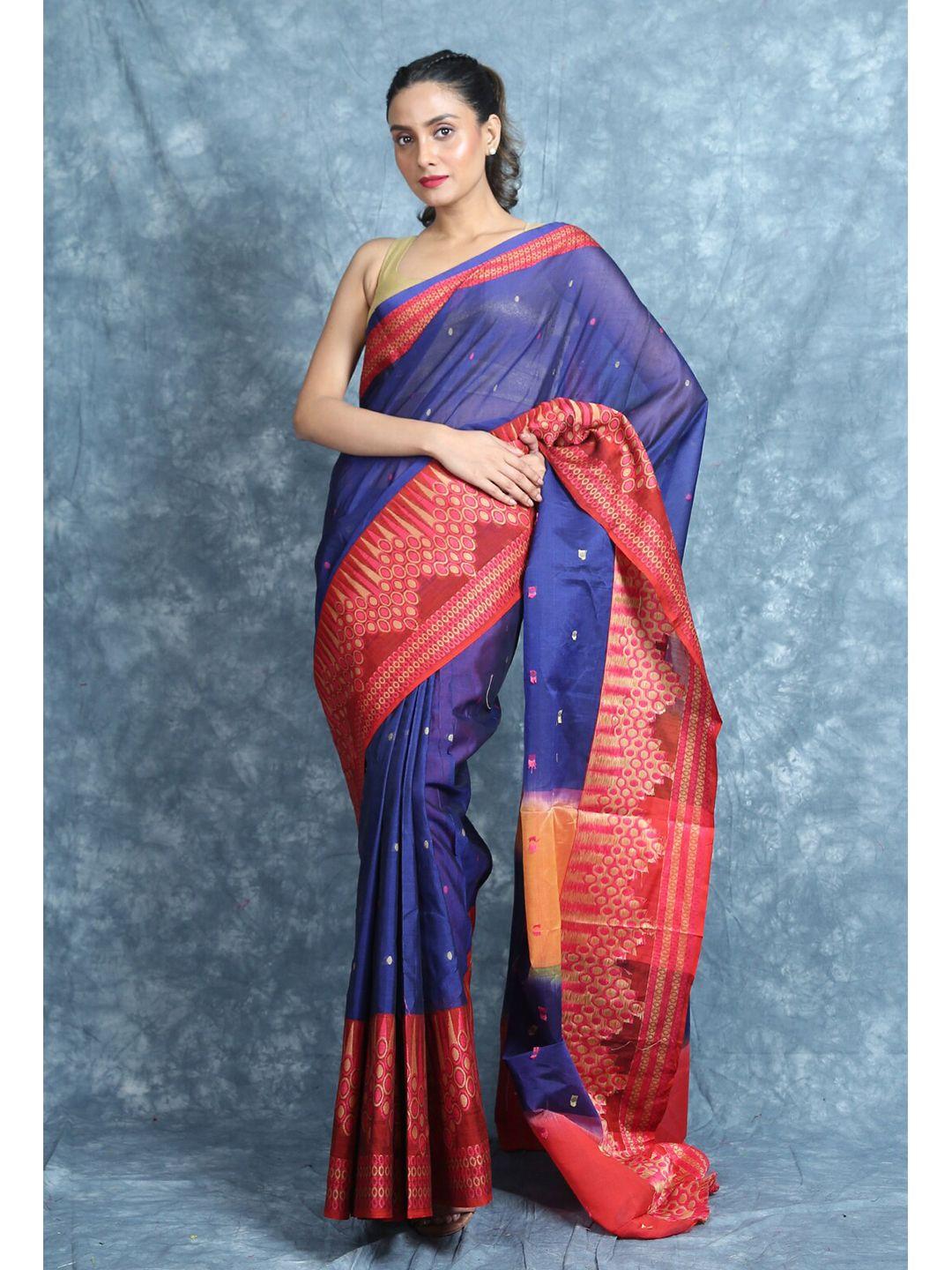 charukriti blue & red woven design saree