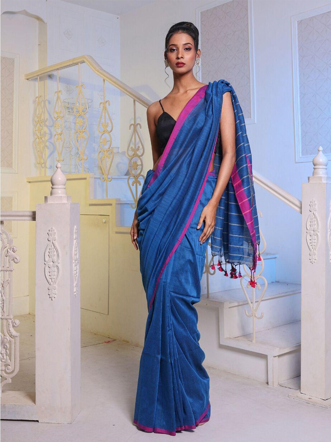 charukriti blue & white pure cotton saree