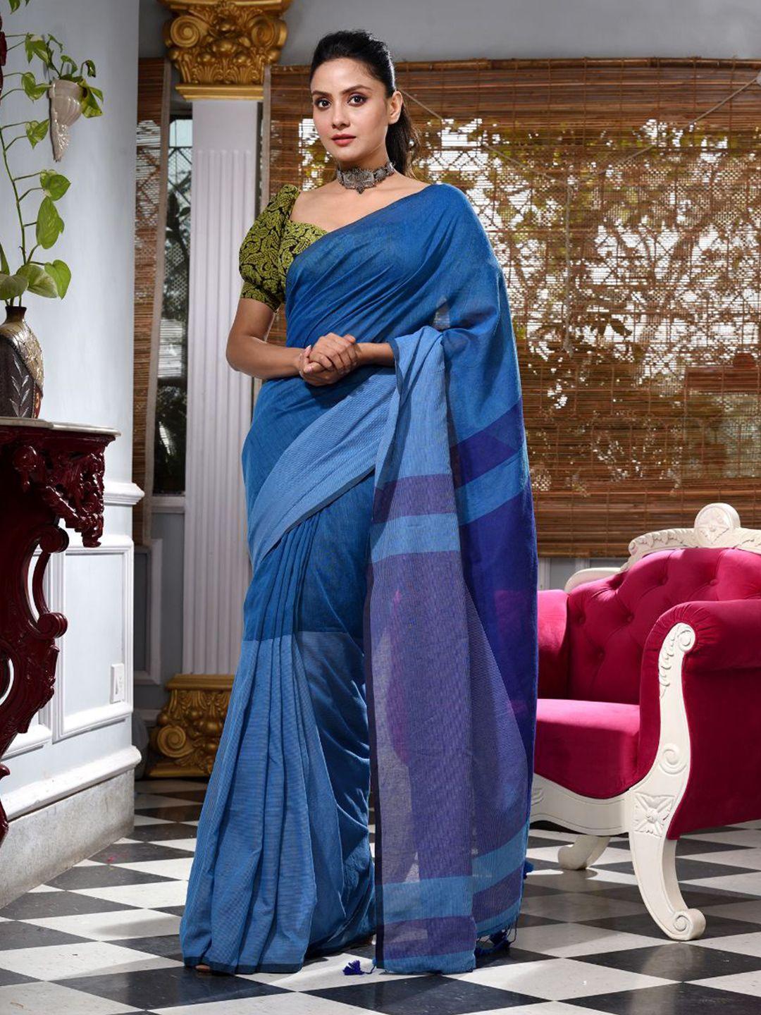 charukriti blue colourblocked pure cotton saree