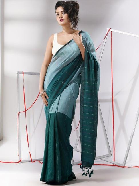 charukriti blue cotton embellished saree with unstitched blouse